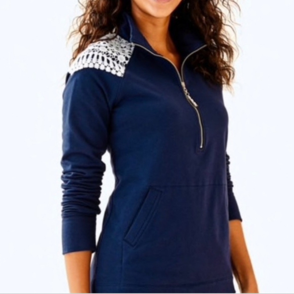 LILLY Pulitzer Women’s UPF 50+ Skipper Popover 1/2 Zip Sweatshirt Navy White M